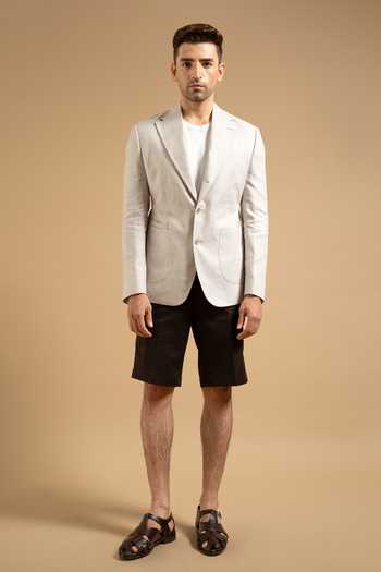 Gargee Designers_Grey Linen Plaid Casual Blazer _at_Aza_Fashions