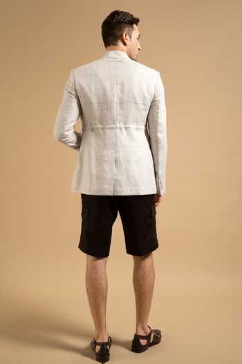 Buy_Gargee Designers_Grey Linen Plaid Casual Blazer 