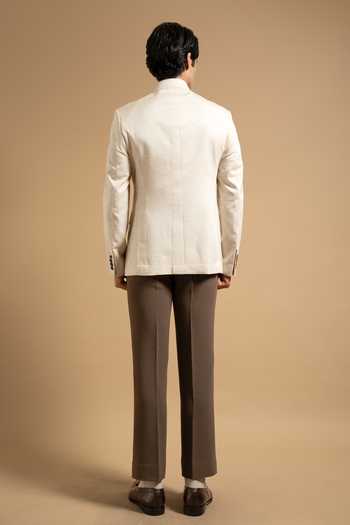Shop_Gargee Designers_Off White Cotton, Linen Textured Bandhgala _at_Aza_Fashions
