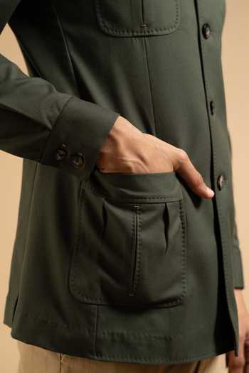 Gargee Designers_Olive Green Cotton Patch Pocket Bandhgala _at_Aza_Fashions