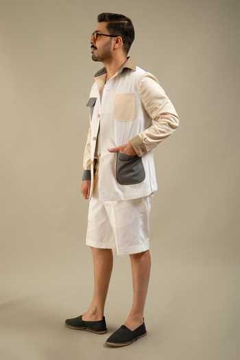 Gargee Designers_Brown Cotton Khakhi Utility Shacket _Online_at_Aza_Fashions