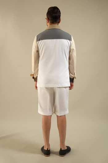 Shop_Gargee Designers_Brown Cotton Khakhi Utility Shacket _at_Aza_Fashions