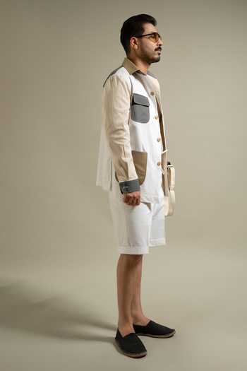 Buy_Gargee Designers_Brown Cotton Khakhi Utility Shacket _Online_at_Aza_Fashions
