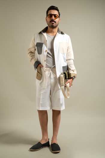 Shop_Gargee Designers_Brown Cotton Khakhi Utility Shacket _Online_at_Aza_Fashions