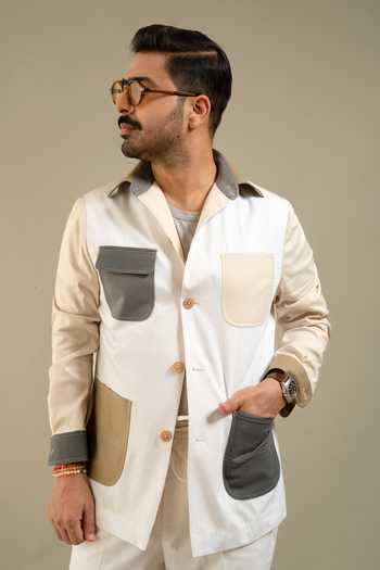 Buy_Gargee Designers_Brown Cotton Khakhi Utility Shacket _at_Aza_Fashions