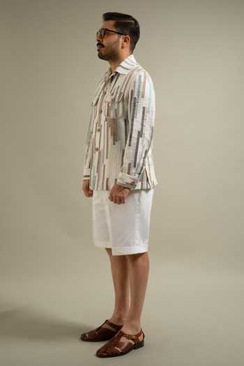 Gargee Designers_Ivory Linen Textured Recycled Utility Shacket _Online_at_Aza_Fashions