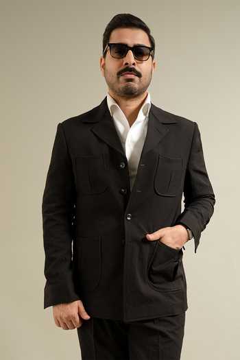 Shop_Gargee Designers_Black Textured Utility Jacket And Pant Set _Online_at_Aza_Fashions