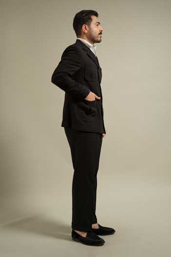 Gargee Designers_Black Textured Utility Jacket And Pant Set _at_Aza_Fashions