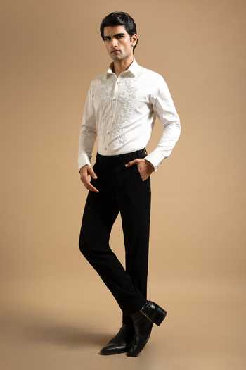 Buy_Gargee Designers_White Polyester, Satin Textured Embroidered Panel Shirt _Online_at_Aza_Fashions