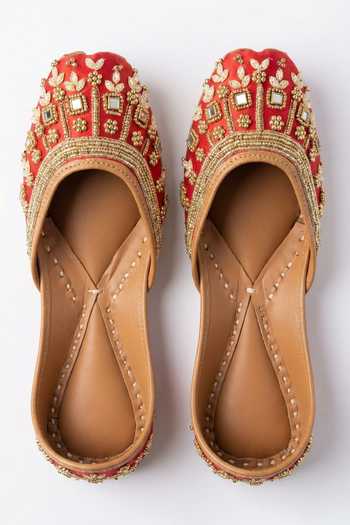 Buy_Sole Mates by Palak_Red Maharani Mirror Work Juttis _Online_at_Aza_Fashions