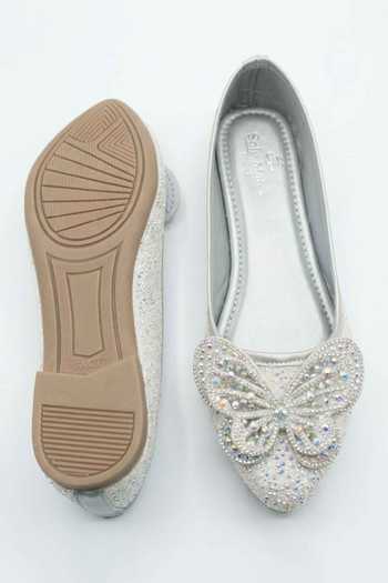 Shop_Sole Mates By Palak_Silver Synthetic Embellished Ballerinas _at_Aza_Fashions
