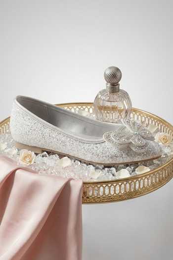 Sole Mates By Palak_Silver Synthetic Embellished Ballerinas _at_Aza_Fashions