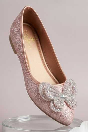 Sole Mates by Palak_Rose Gold Rosegold Butterfly Embellished Ballerinas _Online_at_Aza_Fashions