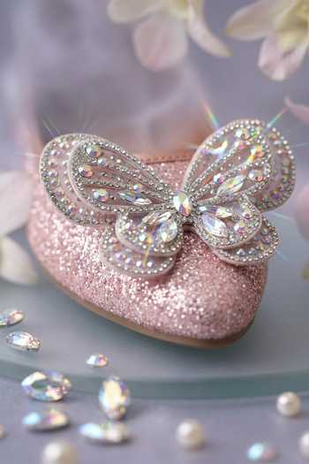 Shop_Sole Mates by Palak_Rose Gold Rosegold Butterfly Embellished Ballerinas _Online_at_Aza_Fashions