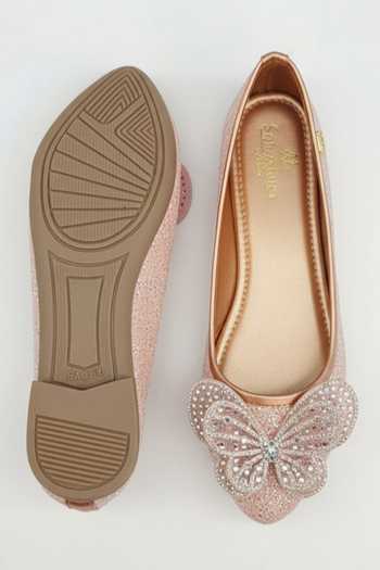 Sole Mates by Palak_Rose Gold Rosegold Butterfly Embellished Ballerinas _at_Aza_Fashions