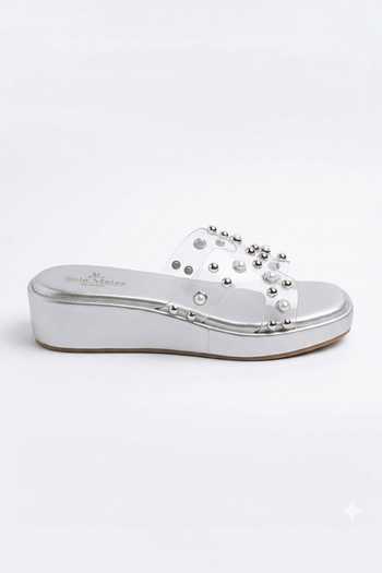 Sole Mates by Palak_Silver Mist Embellished Wedges _Online_at_Aza_Fashions