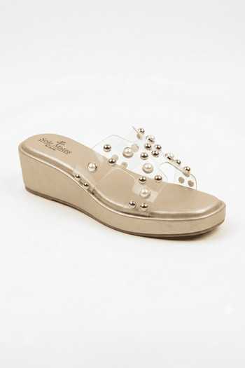 Sole Mates by Palak_Gold Mist Embellished Wedges _Online_at_Aza_Fashions