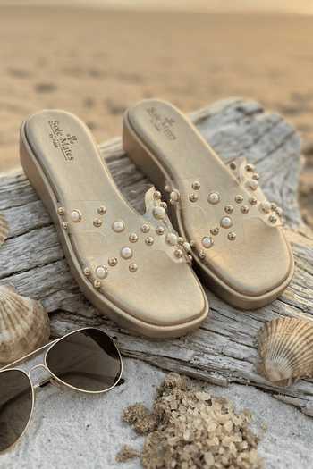 Sole Mates by Palak_Gold Mist Embellished Wedges _at_Aza_Fashions