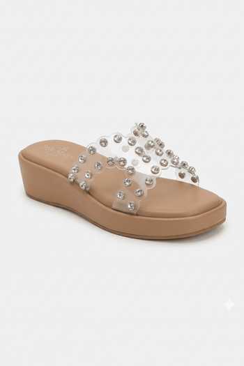 Sole Mates by Palak_Brown Glass Glow Embellished Wedges _Online_at_Aza_Fashions