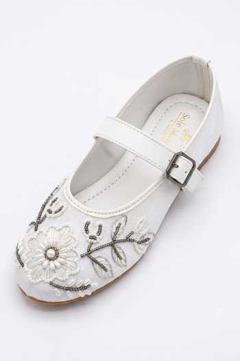 Sole Mates by Palak_White Ballet Bloom Mary Janes Flats _Online_at_Aza_Fashions