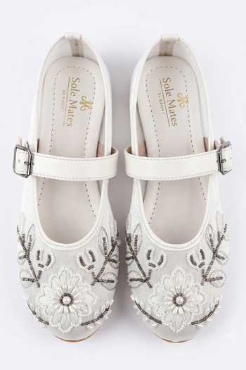 Buy_Sole Mates by Palak_White Ballet Bloom Mary Janes Flats _Online_at_Aza_Fashions
