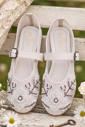 Shop_Sole Mates by Palak_White Ballet Bloom Mary Janes Flats _at_Aza_Fashions