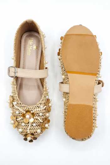Buy_Sole Mates by Palak_Ivory Gatsby Bloom Mary Janes Flats _Online_at_Aza_Fashions