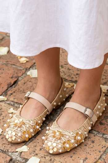 Buy_Sole Mates by Palak_Ivory Gatsby Bloom Mary Janes Flats _at_Aza_Fashions