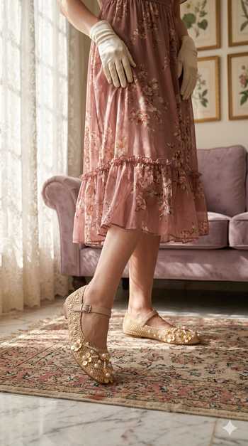 Buy_Sole Mates by Palak_Ivory Gatsby Bloom Mary Janes Flats _Online