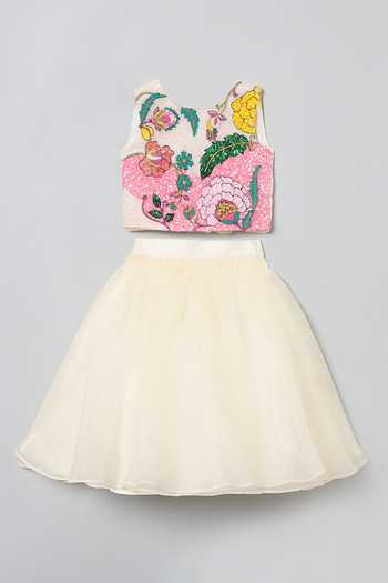 Shop_Byb Premium_White Organza Sequins Embroidered Top And Skirt Set _Online