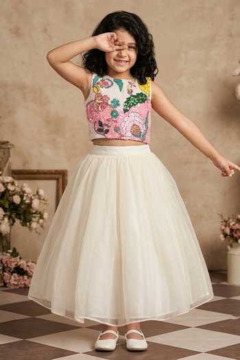 Byb Premium_White Organza Sequins Embroidered Top And Skirt Set _Online_at_Aza_Fashions