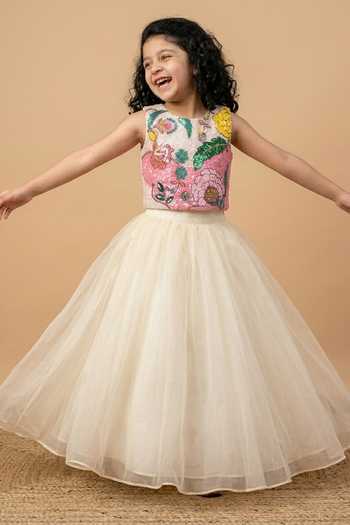 Buy_Byb Premium_White Organza Sequins Embroidered Top And Skirt Set _Online_at_Aza_Fashions