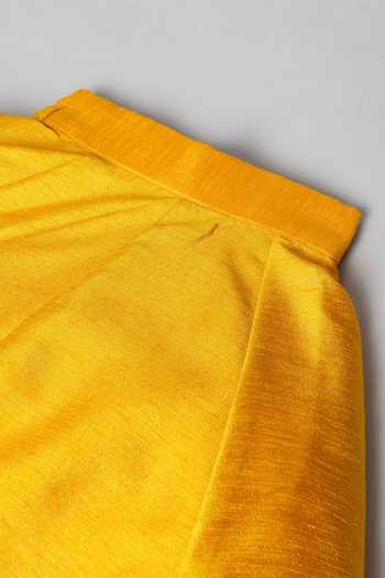 Byb Premium_Yellow Silk, Chiffon Gota Patti, Pearls Embroidered Blouse Lehenga Set 