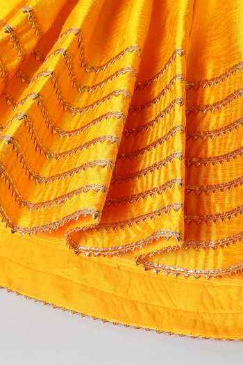Byb Premium_Yellow Silk, Chiffon Gota Patti, Pearls Embroidered Blouse Lehenga Set 