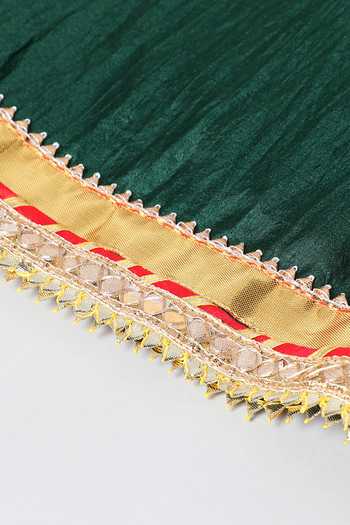 Buy_Byb Premium_Green Chiffon Gota Patti, Pom-poms Round Neck Kurta Lehenga Set _Online