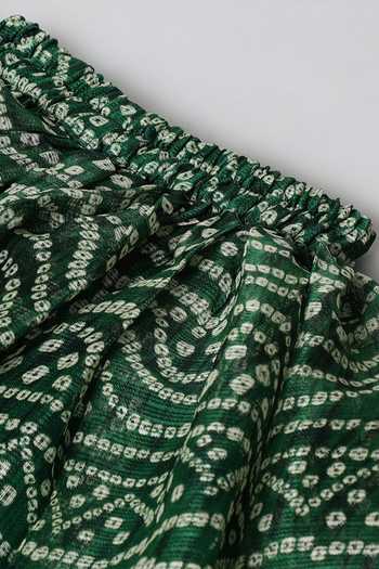 Byb Premium_Green Chiffon Gota Patti, Pom-poms Round Neck Kurta Lehenga Set 