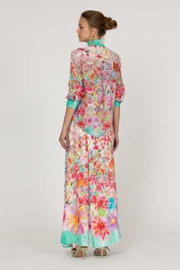 Shop_Inoa_Multi Color Silk Collared Neck Anaya Floral Print Shirt _at_Aza_Fashions