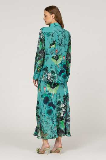 Shop_Inoa_Blue Silk Collared Neck Anaya Flower Print Shirt _at_Aza_Fashions