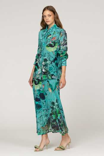 Buy_Inoa_Blue Silk Collared Neck Anaya Flower Print Shirt _Online_at_Aza_Fashions