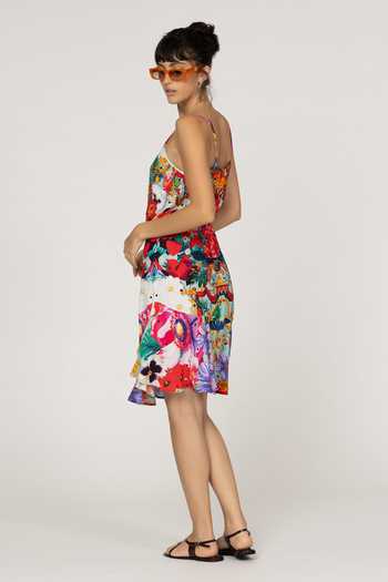Inoa_Multi Color Silk V-neck Anemone Floral Print Dress _Online_at_Aza_Fashions