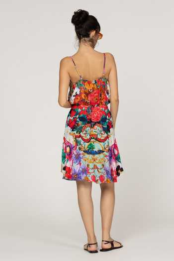 Shop_Inoa_Multi Color Silk V-neck Anemone Floral Print Dress _at_Aza_Fashions