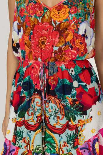 Buy_Inoa_Multi Color Silk V-neck Anemone Floral Print Dress _Online_at_Aza_Fashions