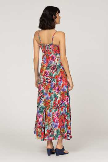 Shop_Inoa_Multi Color Silk V-neck Aria Printed Dress _at_Aza_Fashions