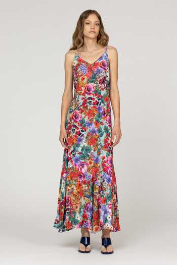 Buy_Inoa_Multi Color Silk V-neck Aria Printed Dress _Online_at_Aza_Fashions