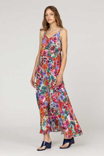 Shop_Inoa_Multi Color Silk V-neck Aria Printed Dress _Online_at_Aza_Fashions