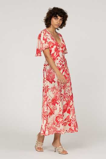 Buy_Inoa_Multi Color Silk V-neck Aster Flower Print Dress _Online_at_Aza_Fashions