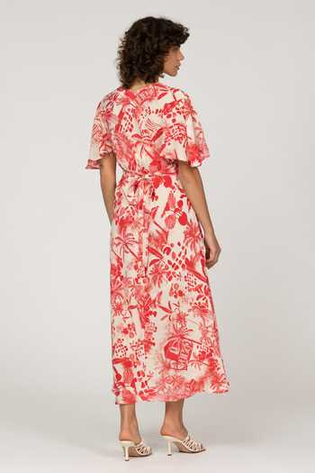 Shop_Inoa_Multi Color Silk V-neck Aster Flower Print Dress _at_Aza_Fashions