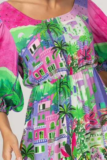Buy_Inoa_Multi Color Silk Scoop Neck Azzurra Printed Dress _Online_at_Aza_Fashions