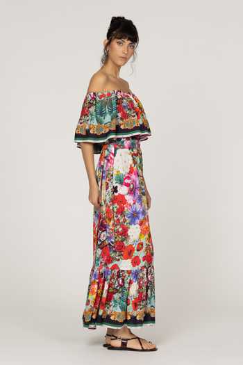 Inoa_Multi Color Silk Off-shoulder Blossom Print Dress _Online_at_Aza_Fashions