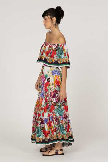 Buy_Inoa_Multi Color Silk Off-shoulder Blossom Print Dress _Online_at_Aza_Fashions